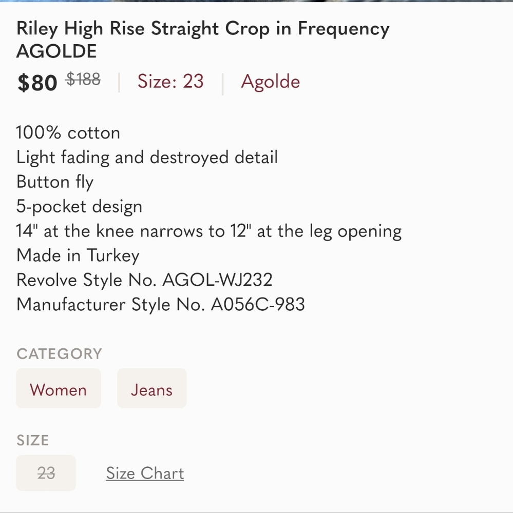 Agolde Riley High Rise Straight Crop in Frequency 23 - Picture 7 of 7